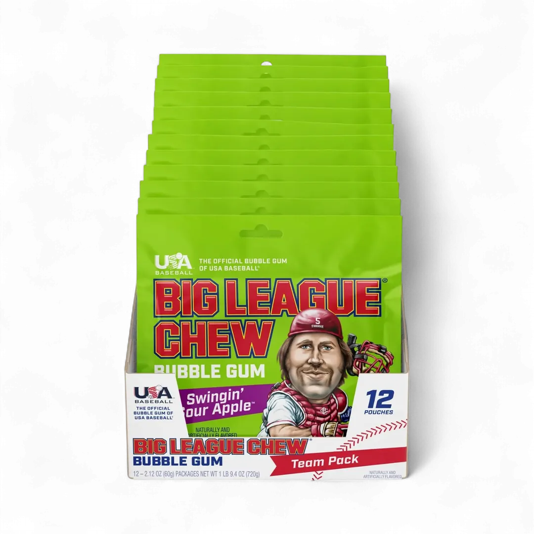 Big League Chew Sour Apple Bubble Gum 2.12 Oz 12 Count