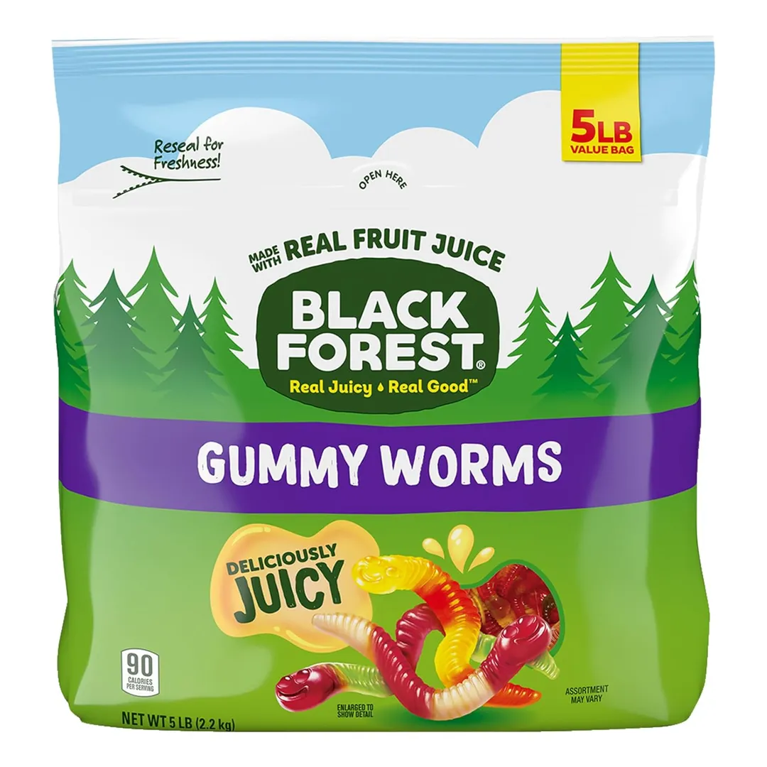 Black Forest Fruit Juice Gummy Worms 5 lb Resealable Bag