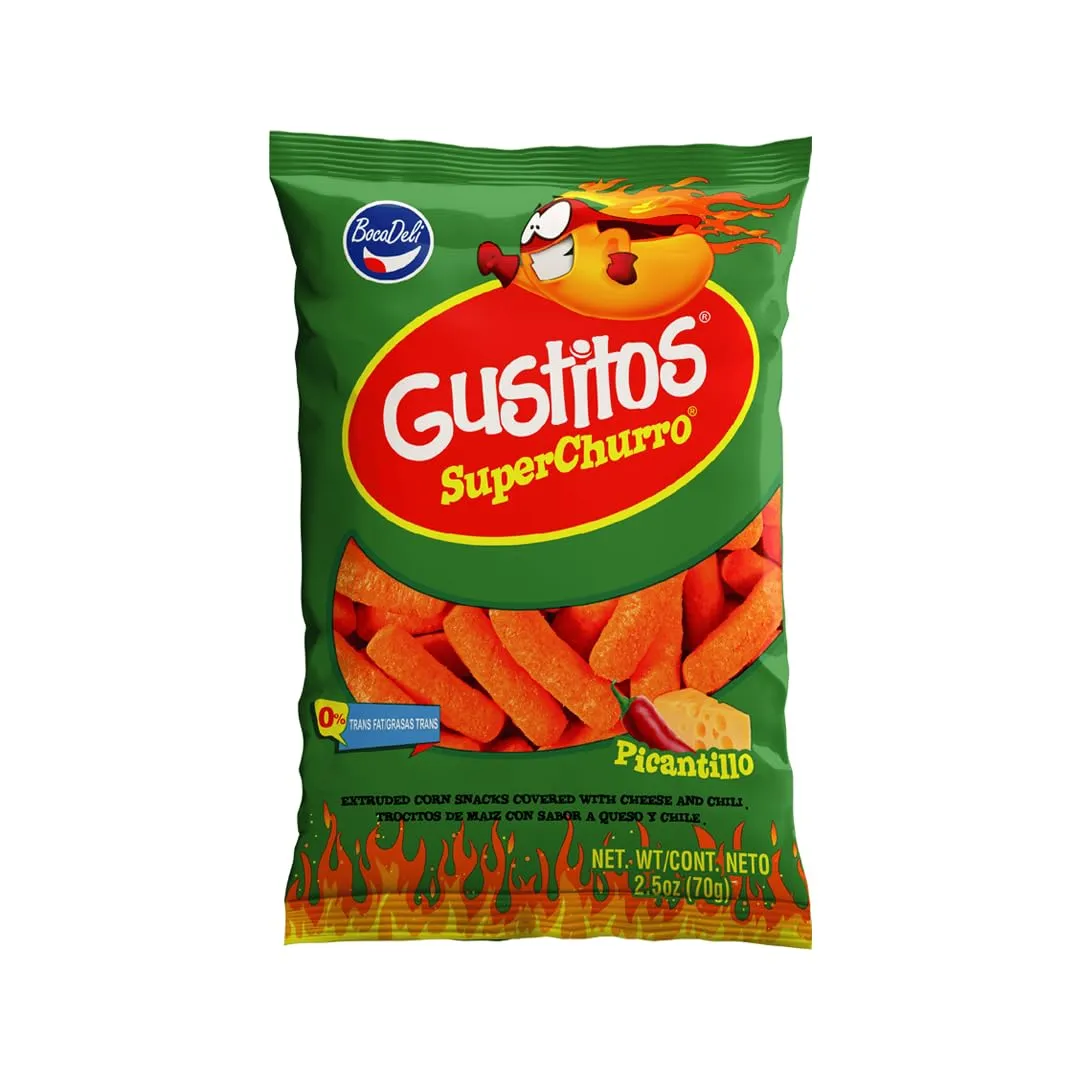 BocaDeli Gustitos Chili Super Churro Cheese Corn Puffs 2.5 oz Bag