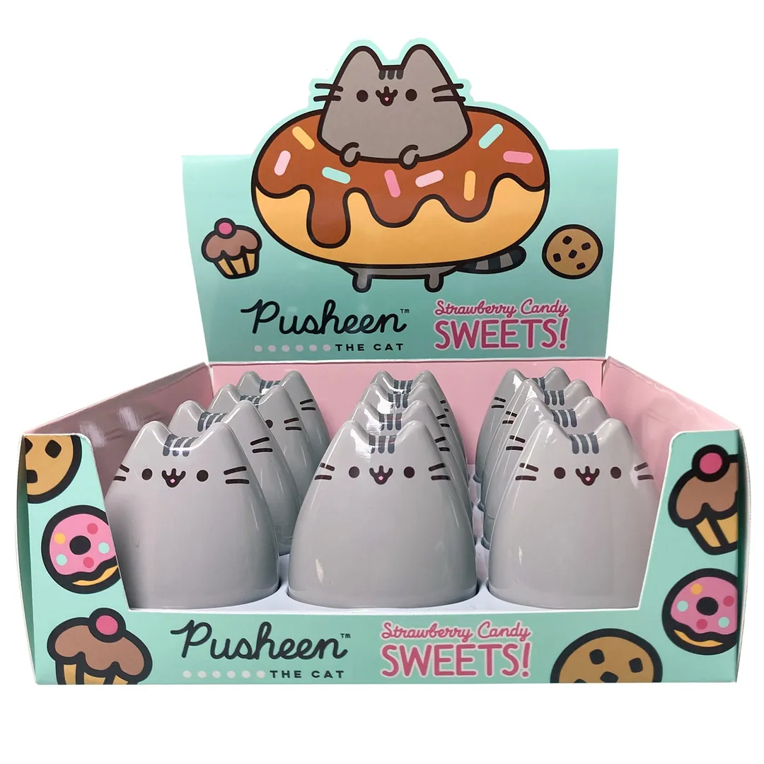 Boston America Pusheen Cat Strawberry Candy Tin 1.5 oz 12 ct Tray