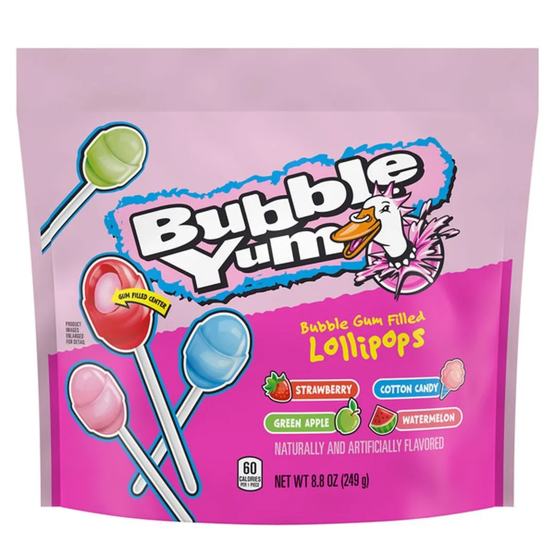 Bubble Yum Gum Filled Lollipops 8.8 oz Bag 6 ct