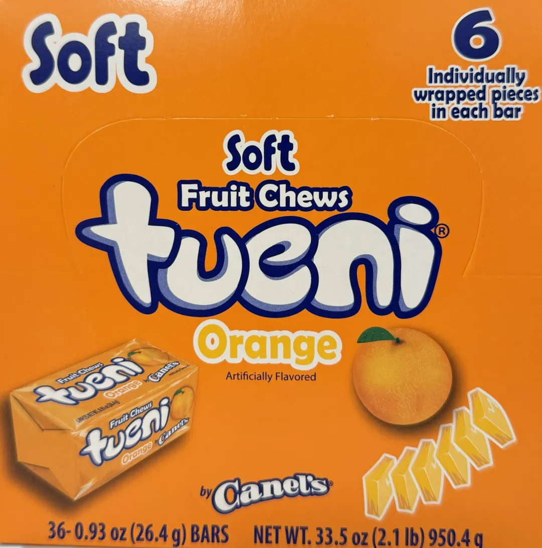 Canels Tueni Soft Fruit Chew Squares Orange 36 ct Tray