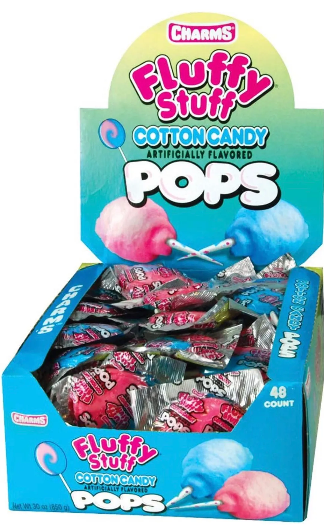 Charms Fluffy Stuff Cotton Candy Pops 48 Count