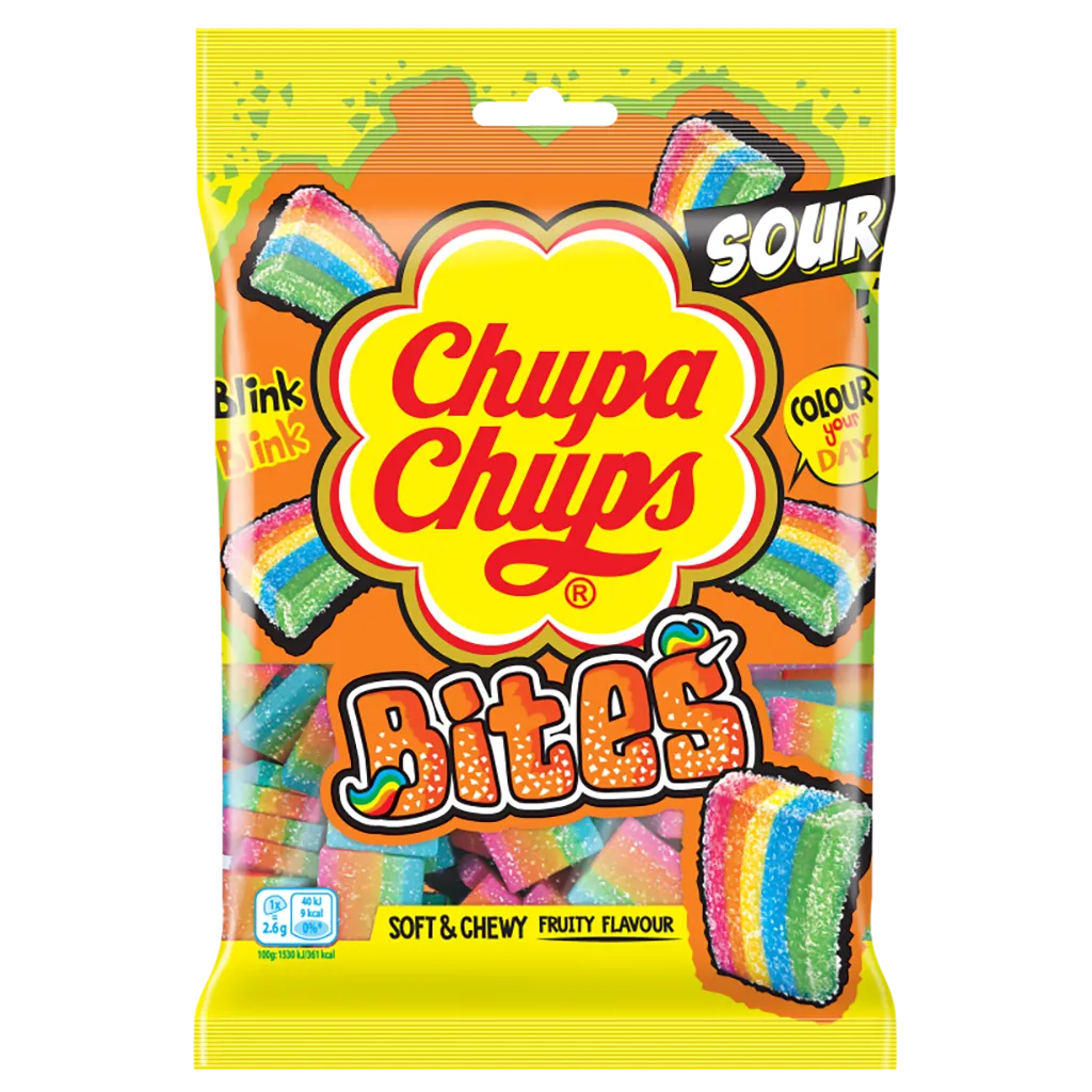 Chupa Chups Import Sour Gummy Rainbow Bites 90g 18ct