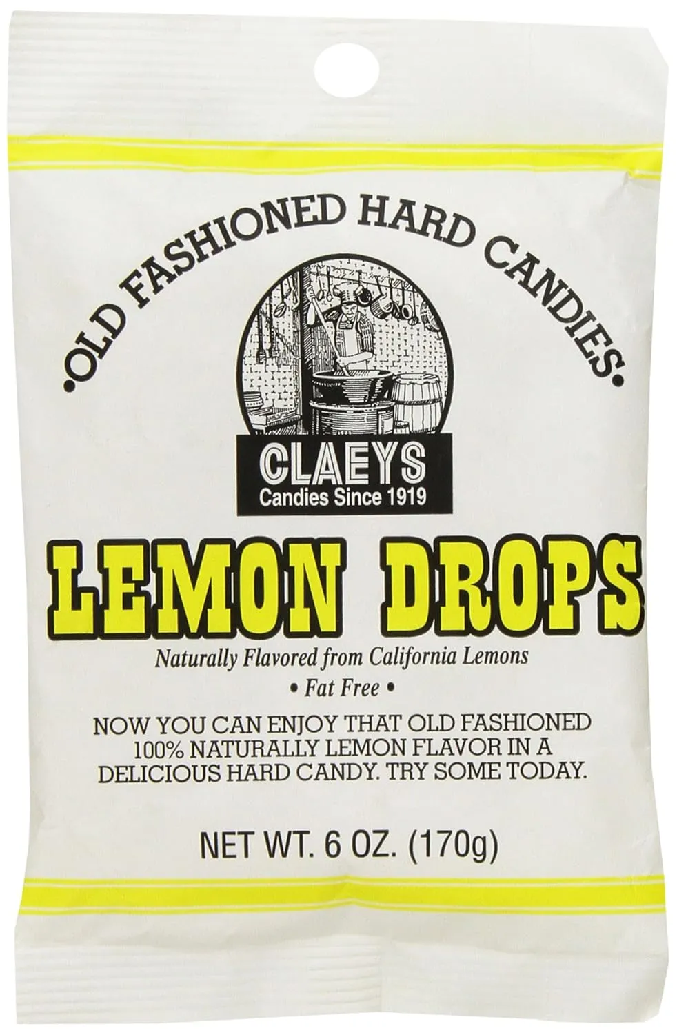 Claeys Old Fashioned Hard Candy Lemon Drop 6 oz Peg Bag 6 ct