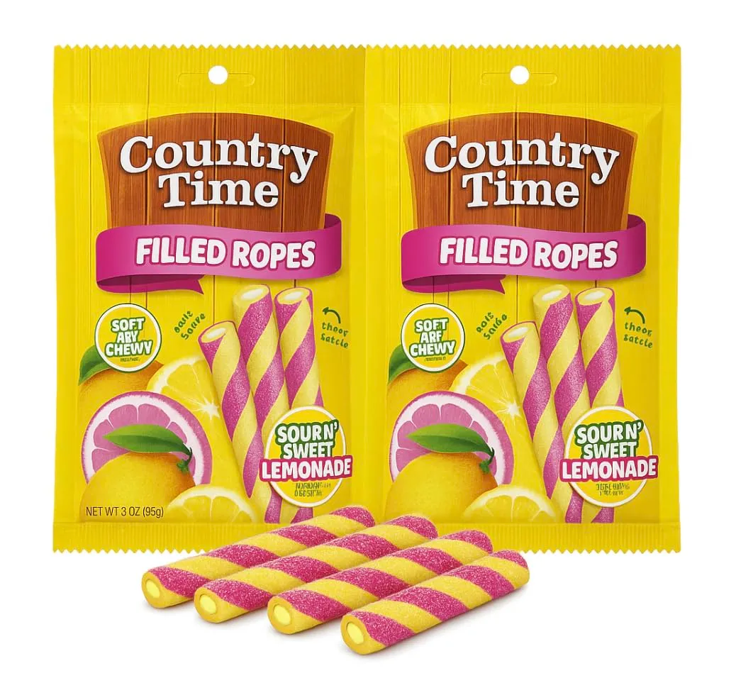 Country Time Filled Lemonade Licorice Candy Ropes 3 oz 12 ct peg