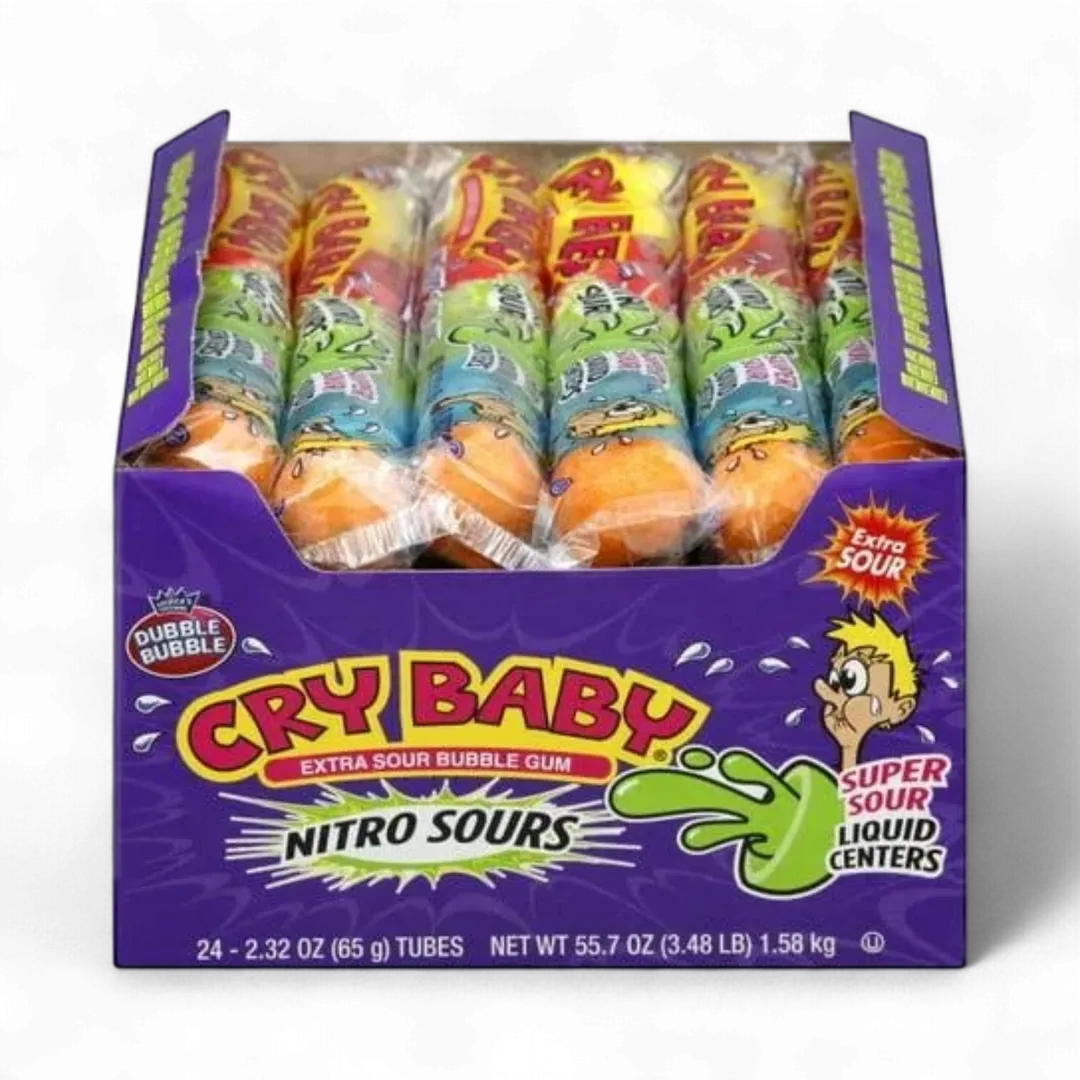 Cry Baby Nitro Sours Extra Sour Bubble Gum 24 Count 2.32 Ounce