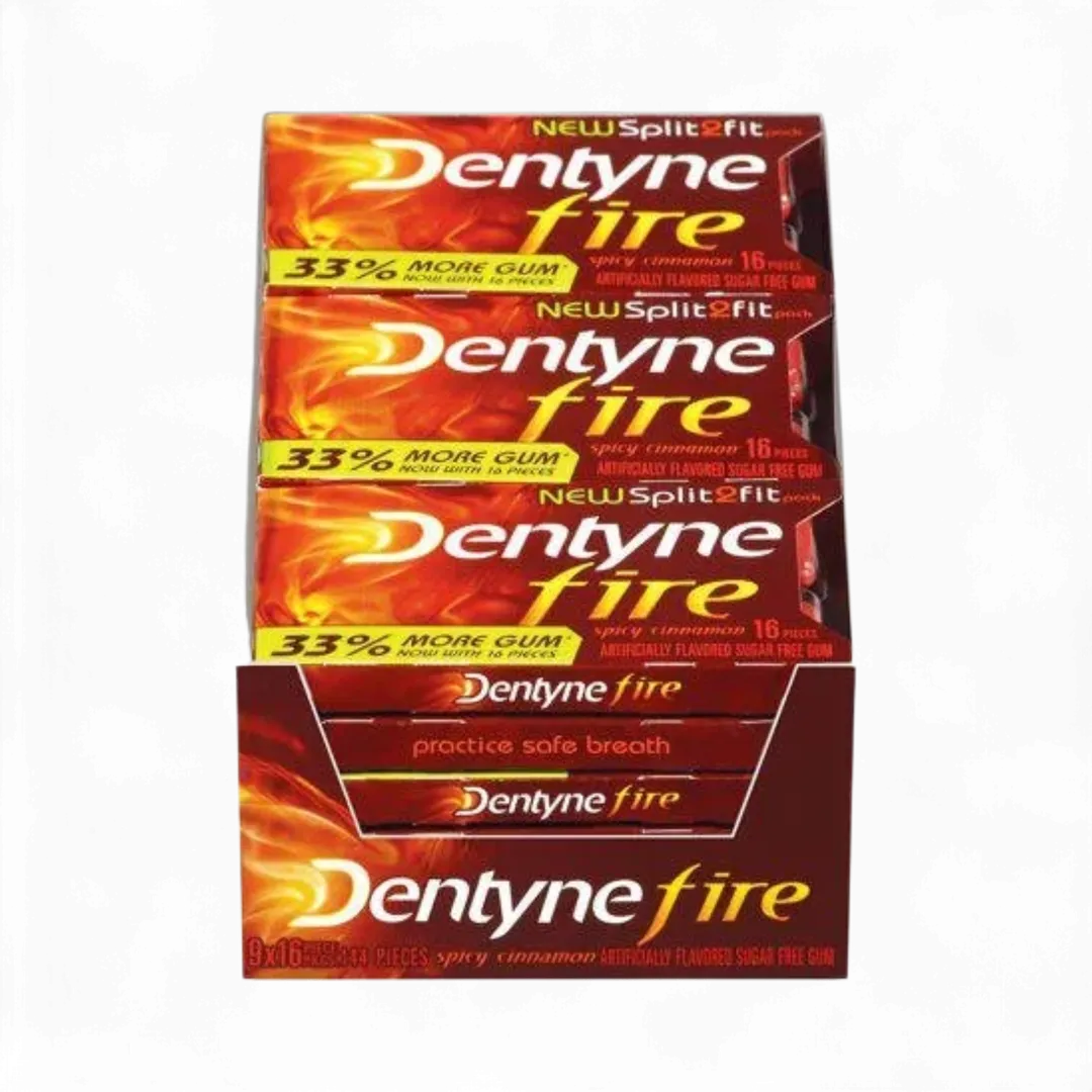 Dentyne Fire Spicy Cinnamon Sugar Free Gum 9 Count 16 Piece Package Tray