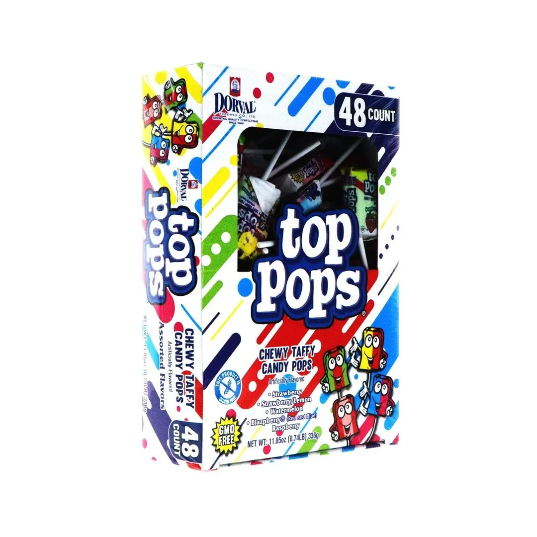 Dorval 11.85 Oz 48 Ct Top Pops Taffy Lollipops Assorted Flavors