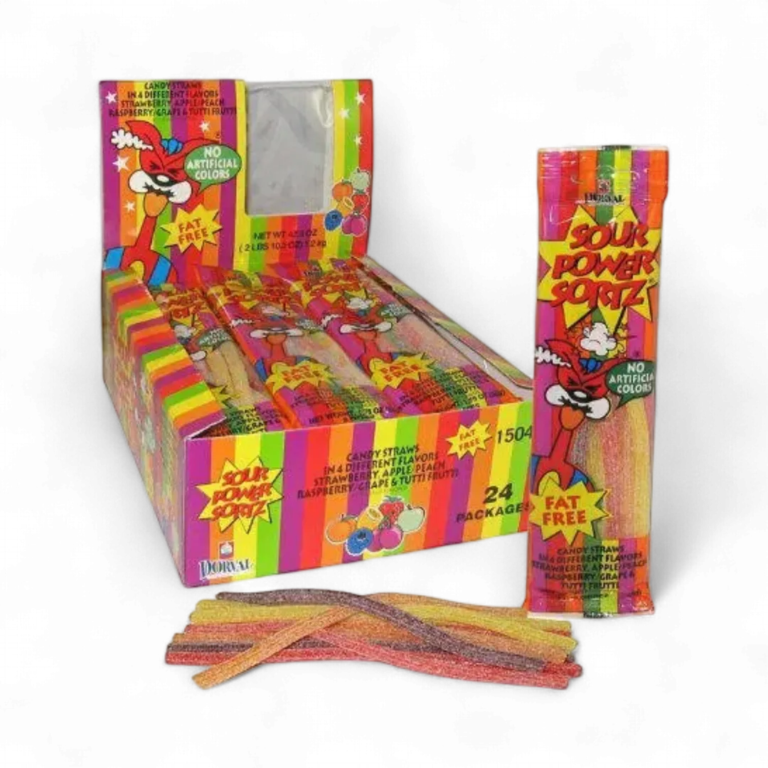 Dorval Sour Power Straws Orchard Mix 24 Count 1.75 ounce
