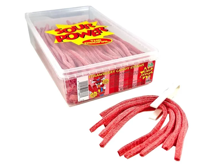 Dorval Sour Power Straw Tubes Candy Strawberry Tub 2.5lb Copy
