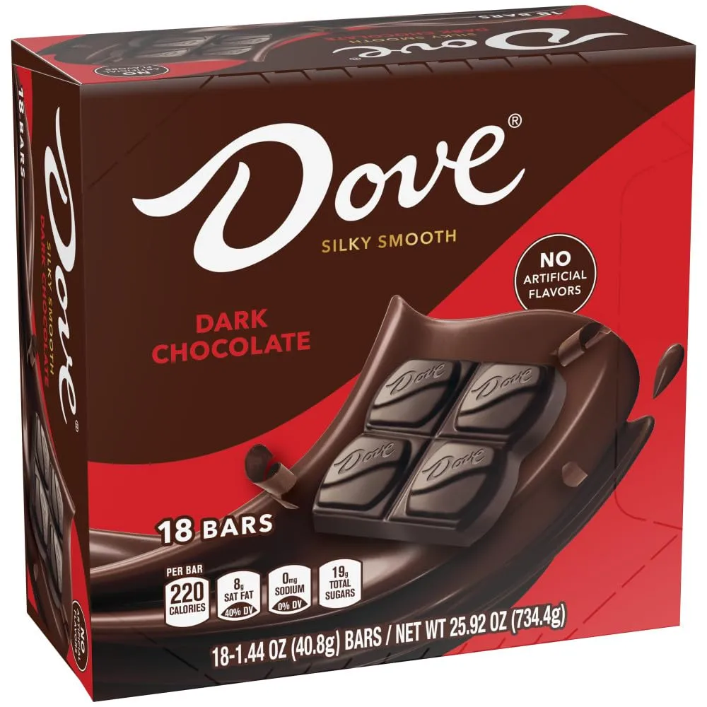 DOVE Dark Chocolate Bars Silky Smooth 1.44 oz 18 ct