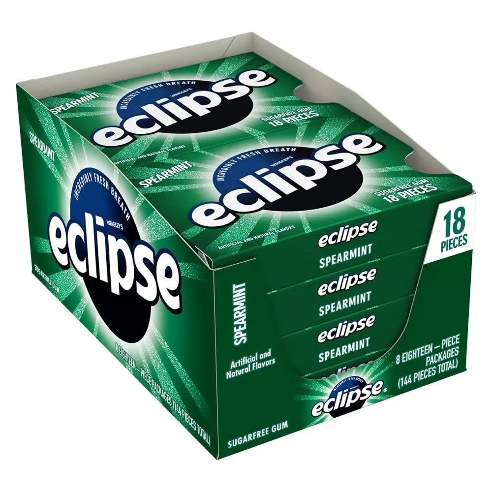 Eclipse Spearmint Chewing Gum 8 Count 18 Pieces Each Tray