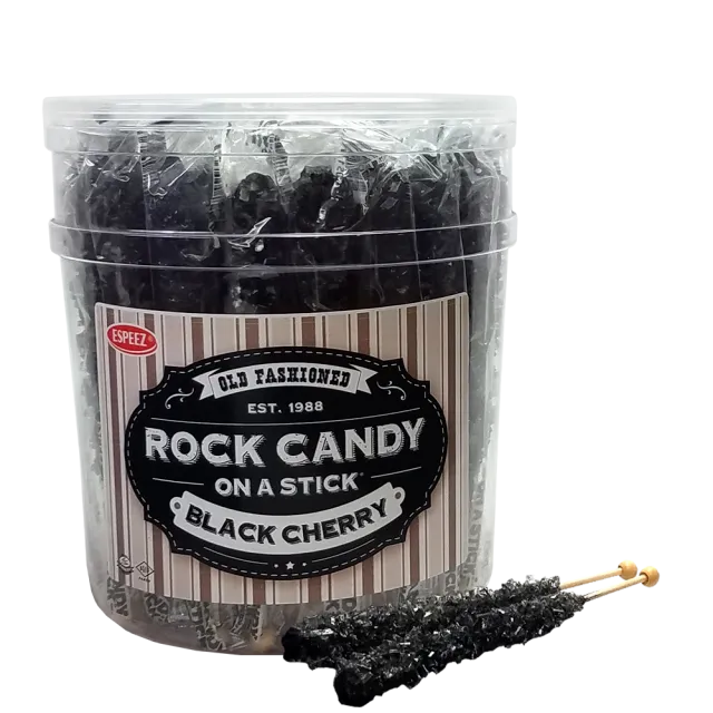 Espeez Black Cherry Rock Candy On a Stick Jar 36 ct 6.5 "