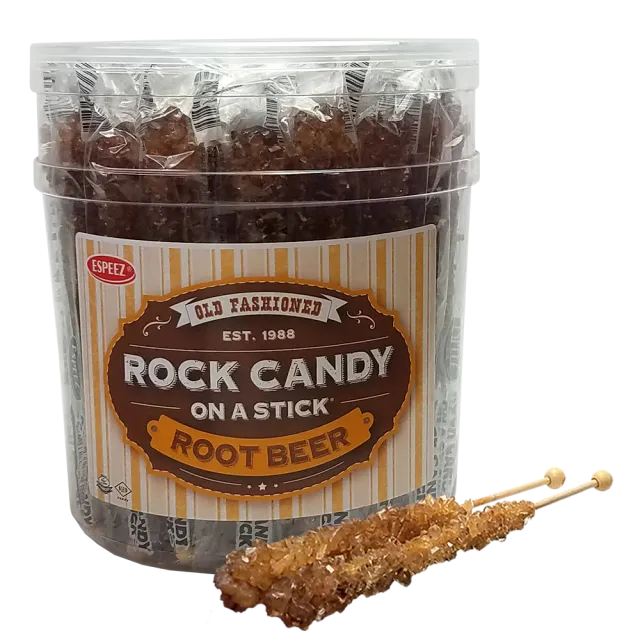 Espeez Brown Root Beer Rock Candy On a Stick Jar 36 ct 6.5 "