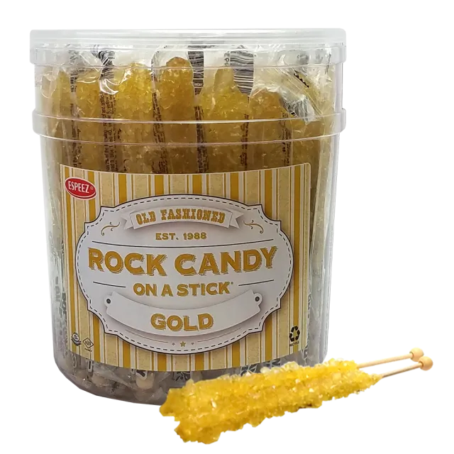 Espeez Gold Rock Candy On a Stick Jar 36 ct 6.5 "