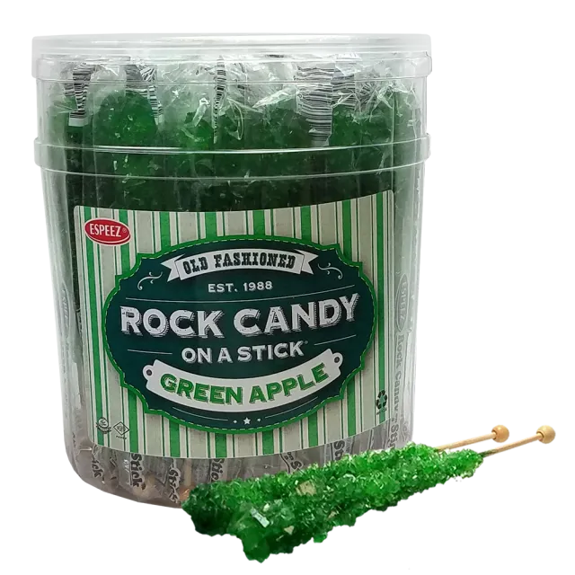 Espeez Green Apple Rock Candy On a Stick Jar 36 ct 6.5 "