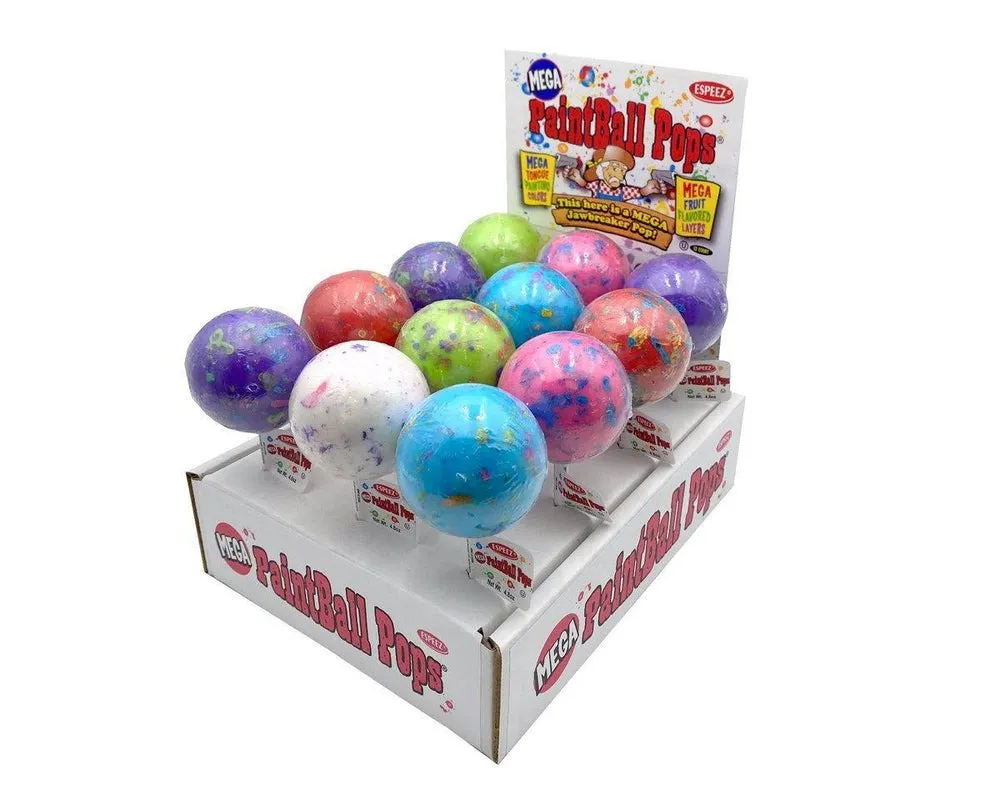 Espeez Huge 1/4 lb Mega Paintball Jawbreaker Lollipop 12 ct Tray 5"