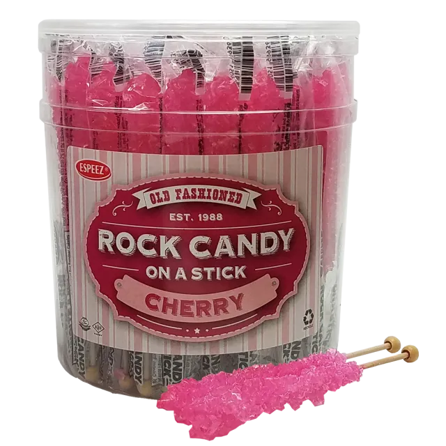 Espeez Pink Cherry Rock Candy On a Stick Jar 36 ct 6.5 "
