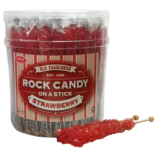 Espeez Red Strawberry Rock Candy On a Stick Jar 36 ct 6.5 "