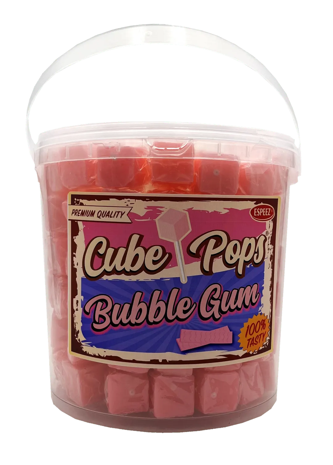 Espeez Retro Cube Pop Lollipop Bubble Gum Pink 100 ct Tub