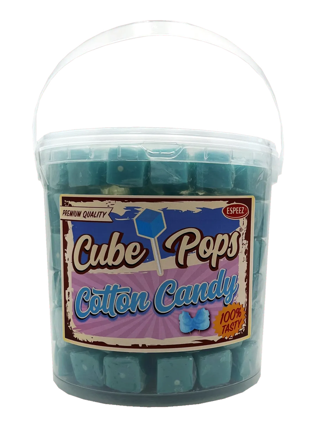 Espeez Retro Cube Pop Lollipop Cotton Candy Blue 100 ct Tub