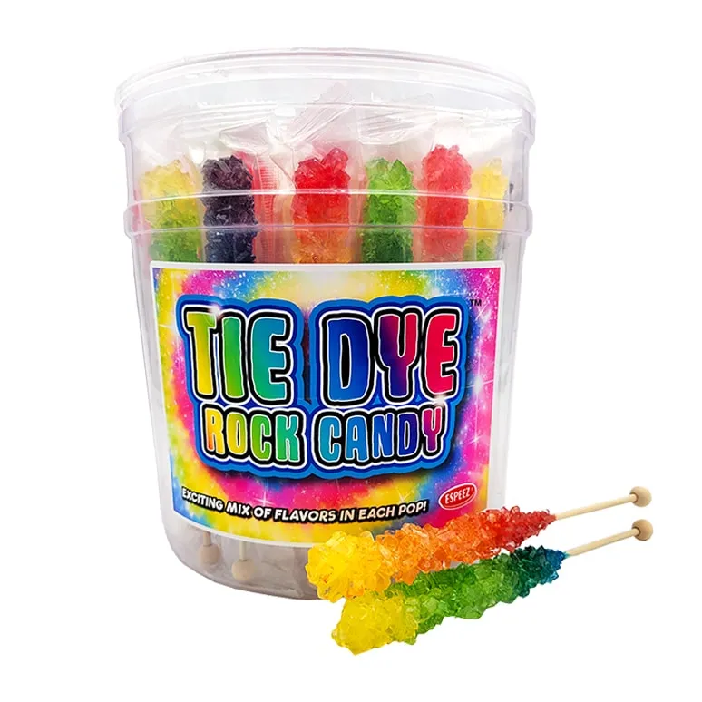 Espeez Tie Dye Mixed Assorted Rock Candy On a Stick Jar 36 ct