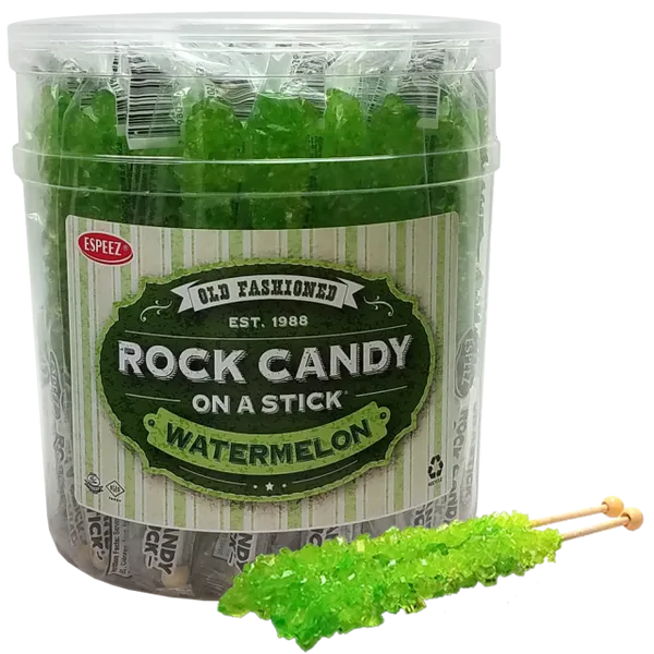 Espeez Watermelon Light Green Rock Candy On a Stick Jar 36 ct 6.5 "