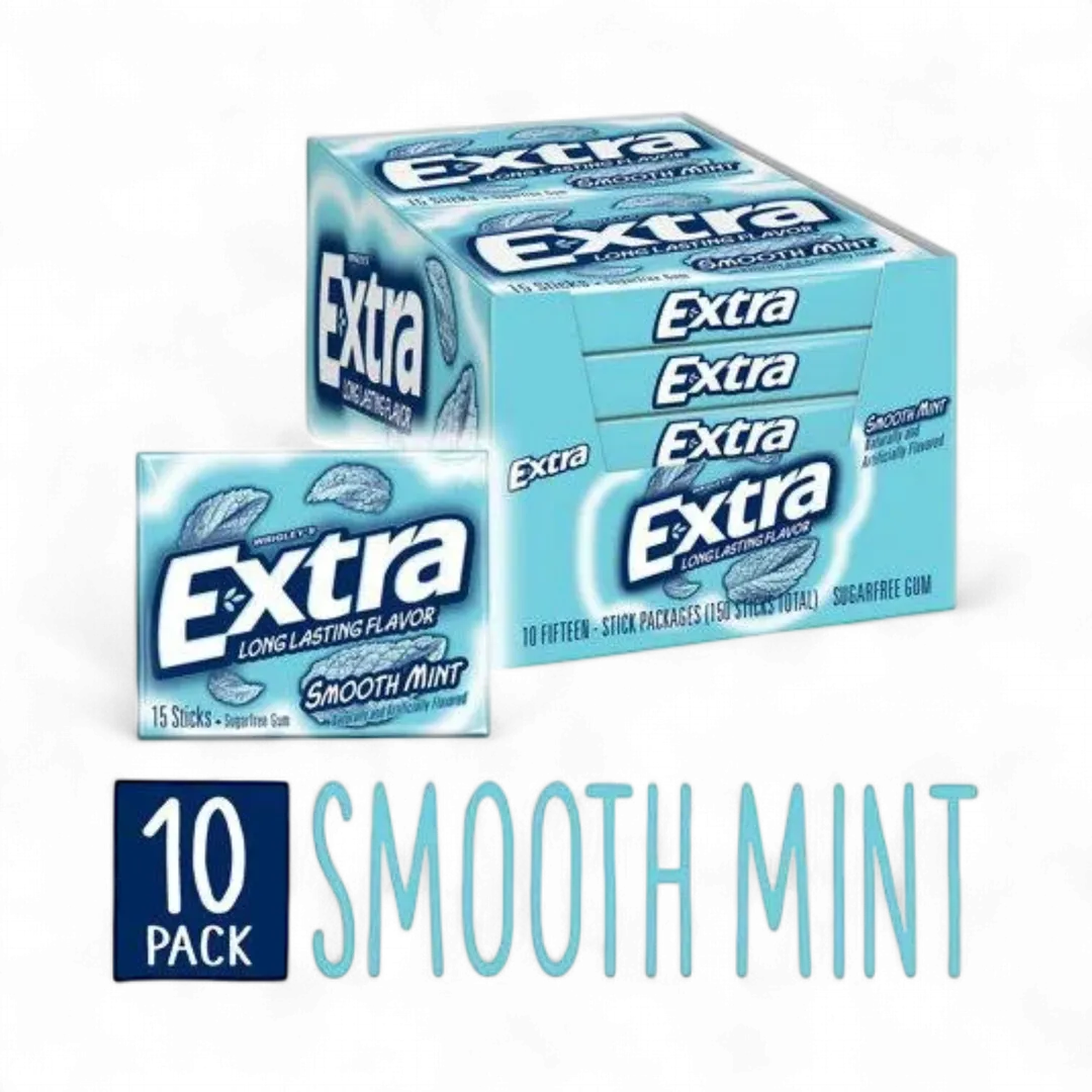 Extra Gum Smooth Mint Chewing Gum 10 Count 15 Pieces Each Tray