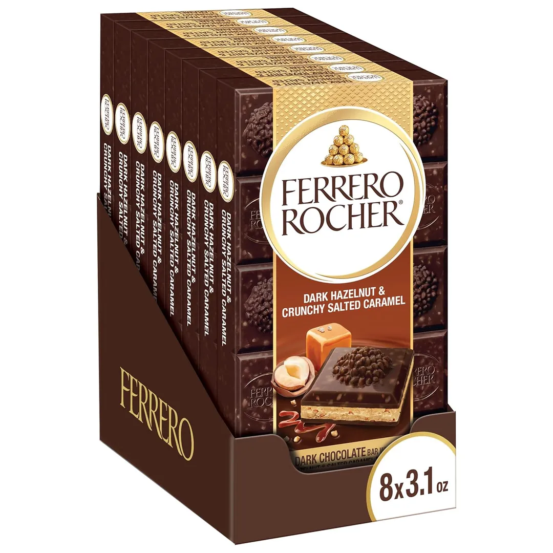 Ferrero Rocher Bar Dark Hazelnut Crunchy Salted Caramel 3.1oz 8ct