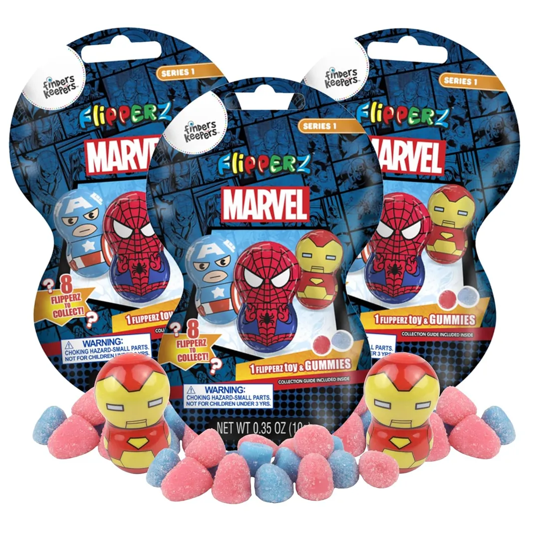 Finders Keepers Flipperz MARVEL Gummy Candy & Toy 24 ct Tray