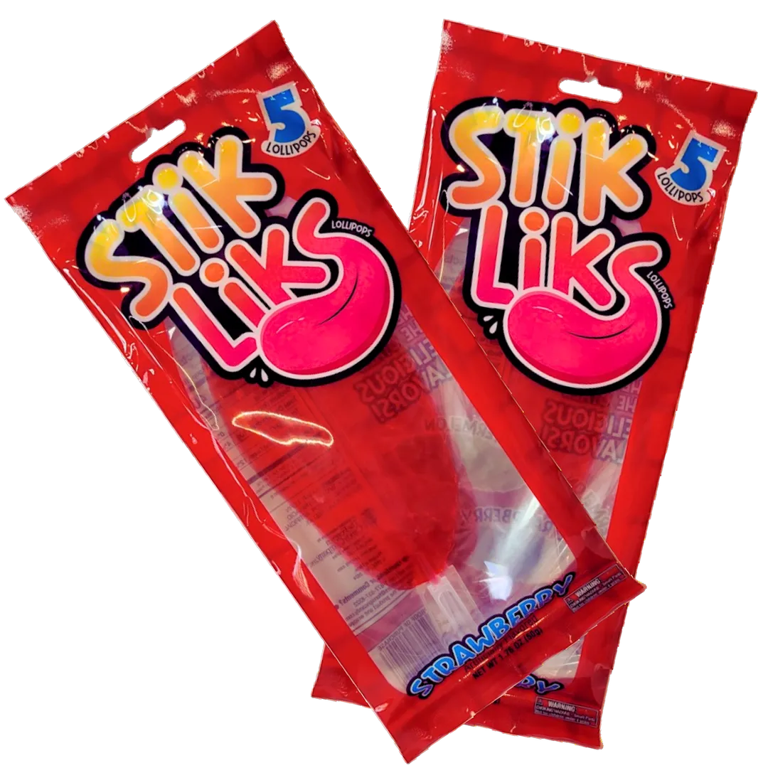 Foreign Candy Stik Liks Moldable 11" Lollipop Strawberry 5ct Peg Bag