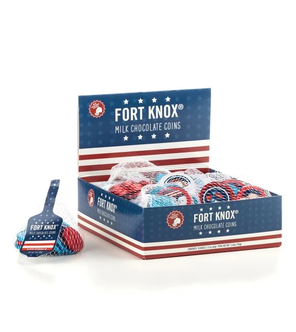 Fort Knox Red White Blue Chocolate Coin Mesh Bags 1.5oz 18 ct