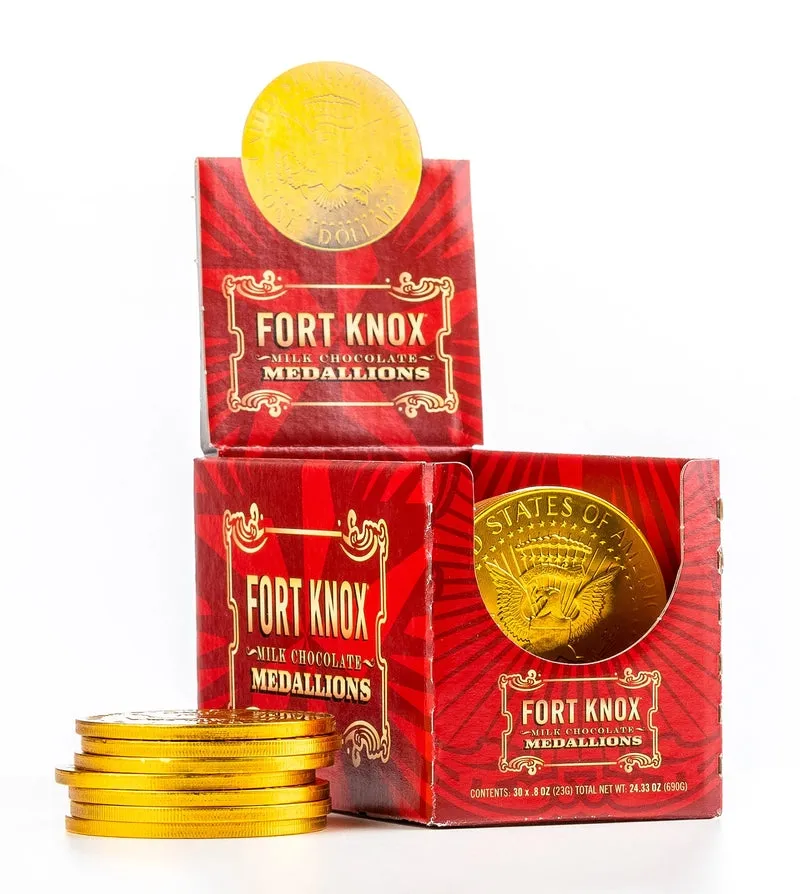 Fort Knox US Dollar Gold Chocolate Medallion 3" Coin 30ct