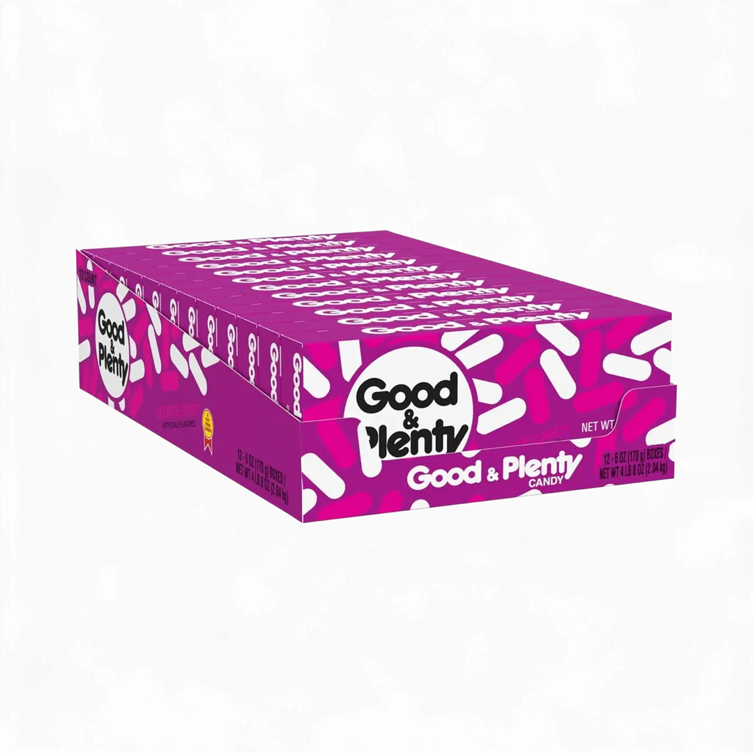 Good & Plenty Licorice Candy 6 ounce 12 count theater box