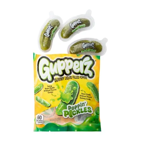 Gupperz Gummy Liquid Filled Popperz Pickles 2.54 oz Bag