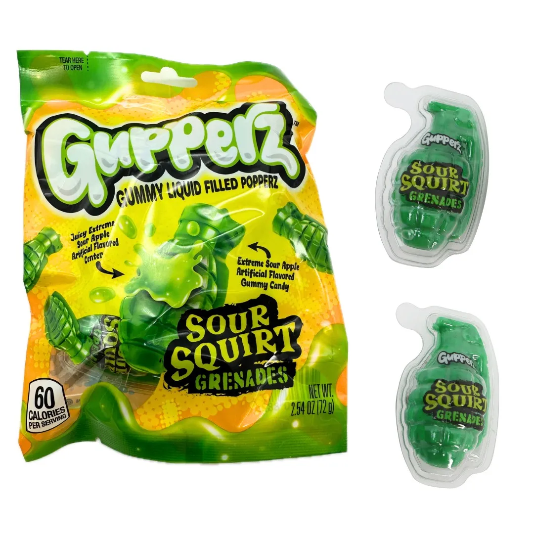 Gupperz Gummy Liquid Filled Popperz Sour Grenade 2.54 oz Bag
