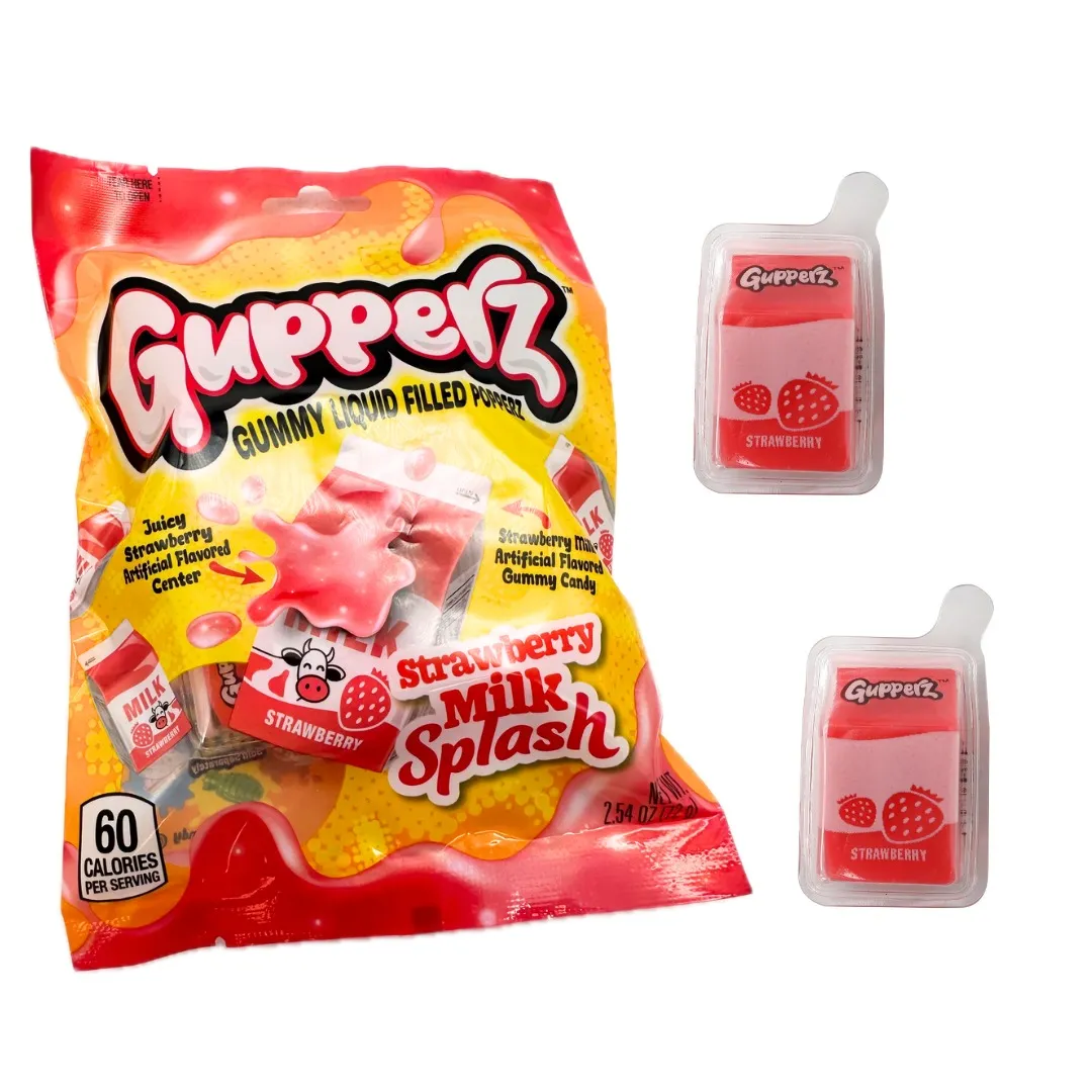 Gupperz Gummy Liquid Filled Strawberry Milkshake 2.54 oz Bag