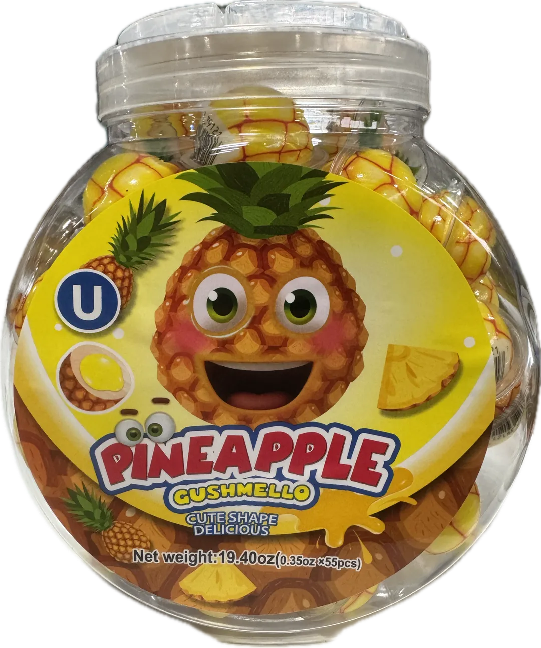 Gushmello Liquid Filled Gummy Pineapple Shaped Candy Jar 55 ct