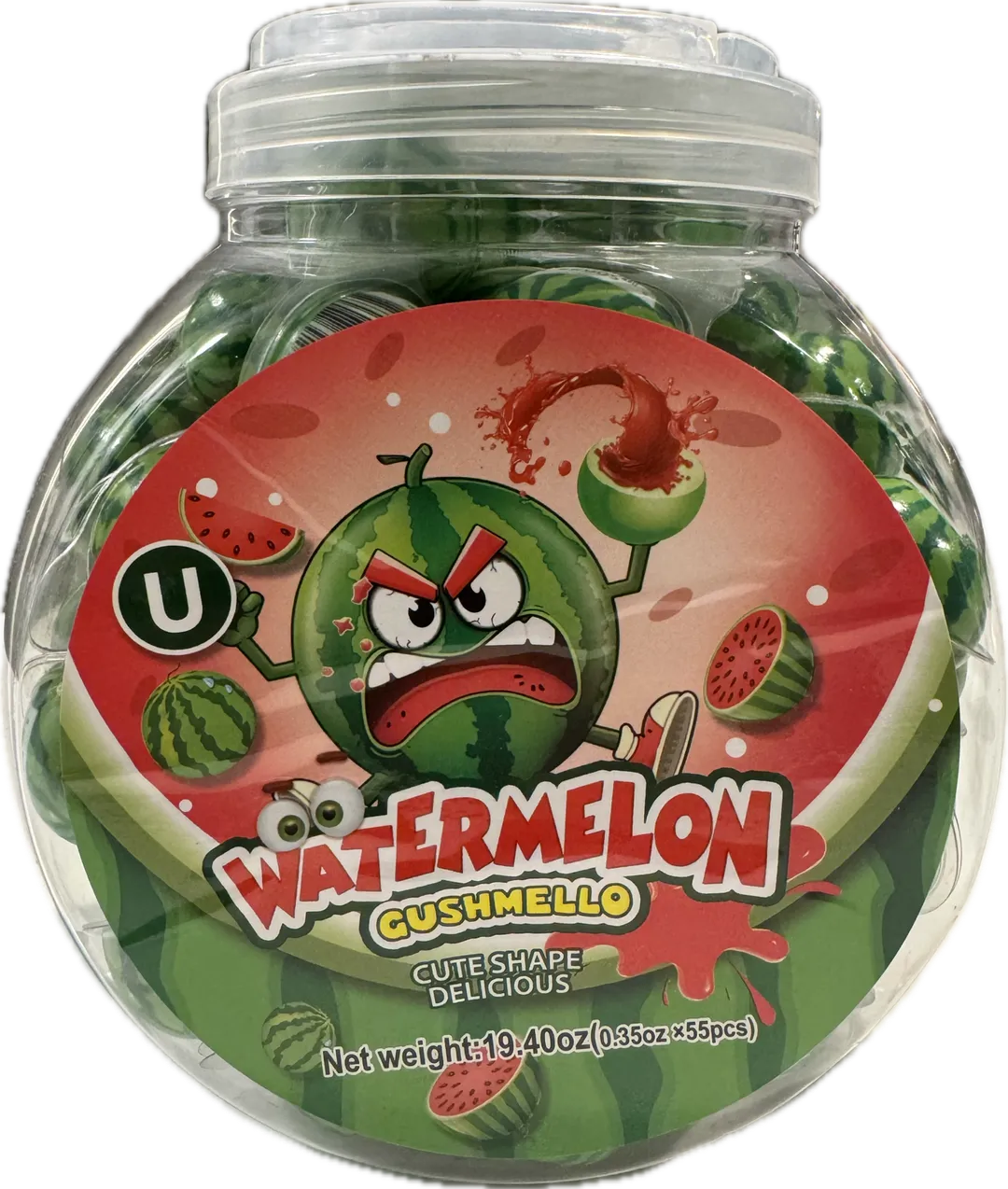 Gushmello Liquid Filled Gummy Watermelon Candy Jar 55 ct