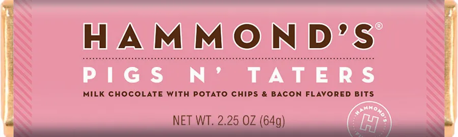 Hammond's Pigs Tater Bacon Milk Chocolate Bar 2.25 oz 12 ct