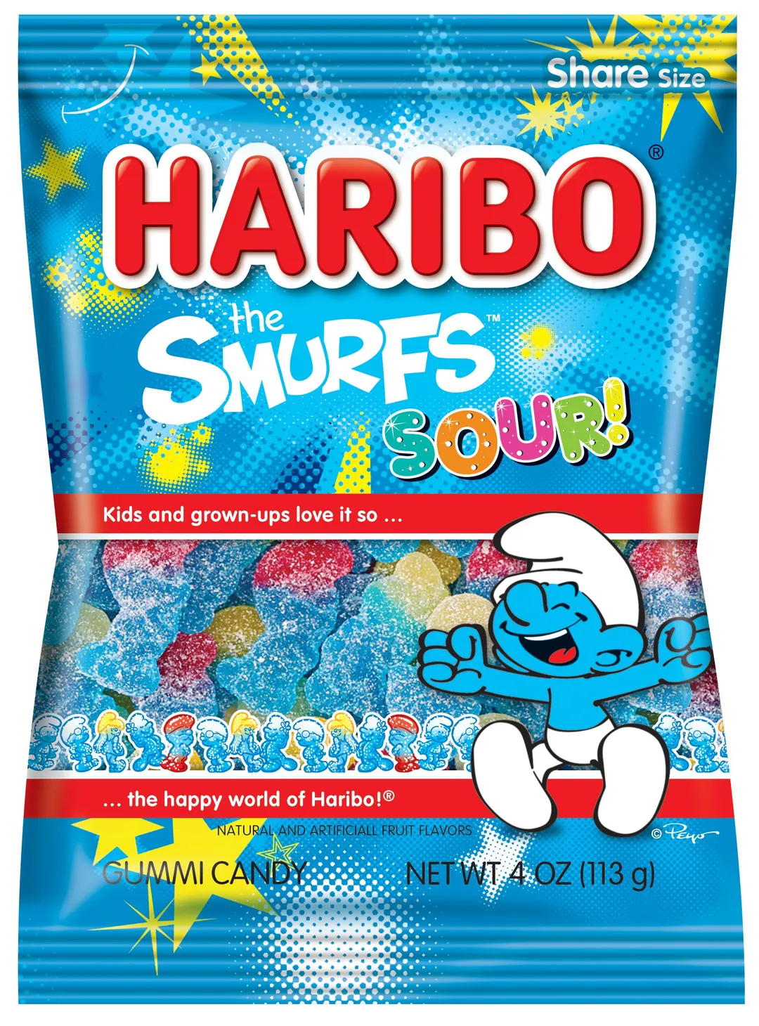 Haribo 4 Oz Sour Smurfs Peg Bag
