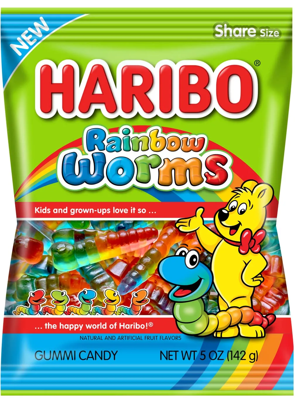 Haribo 5 Oz Rainbow Worms Peg Bag