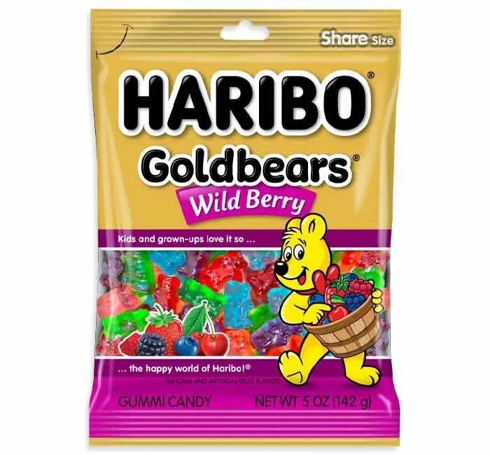 Haribo Goldbears Wild Berry Gummy Candy Peg Bag 5 oz 12ct