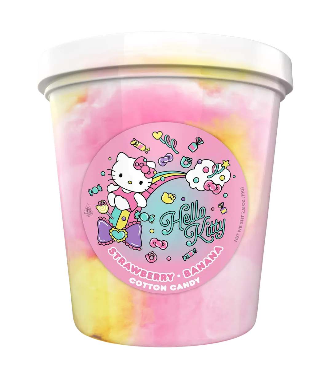 Hello Kitty Strawberry Banana Cotton Candy Tub 2.8 oz 3 ct
