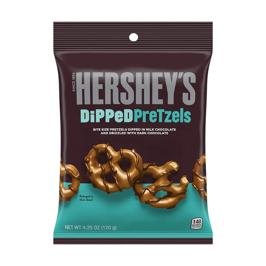 HERSHEY'S Milk Chocolate Dipped Pretzels Peg Bag 4.25 oz 12 ct