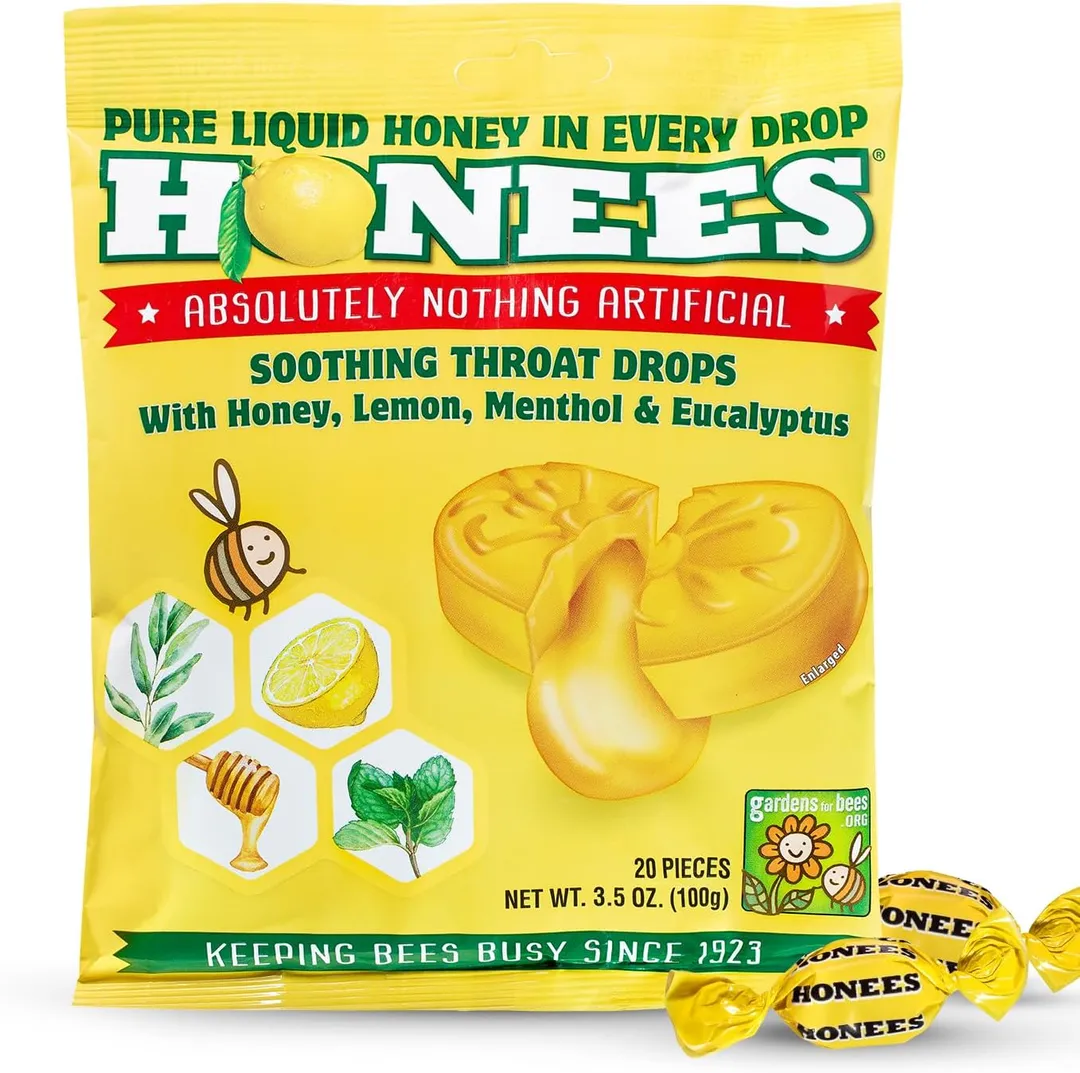 Honees Honey LEMON Cough Drops 20 Piece BAG 12 ct