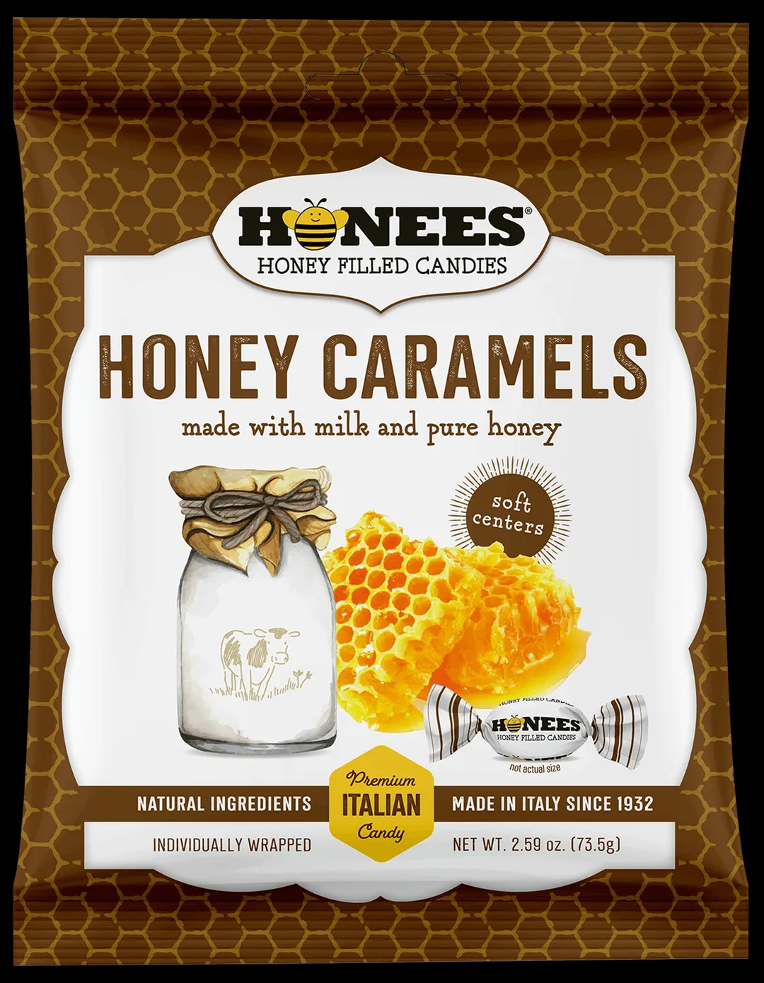 Honees Honey & Milk Filled Caramel Candy 2.59oz 12 ct