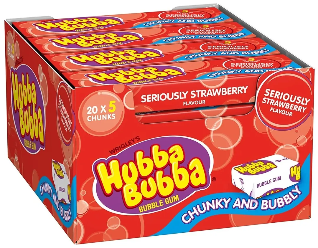 Hubba Bubba UK Import Strawberry Bubble Gum 35g 20ct Tray