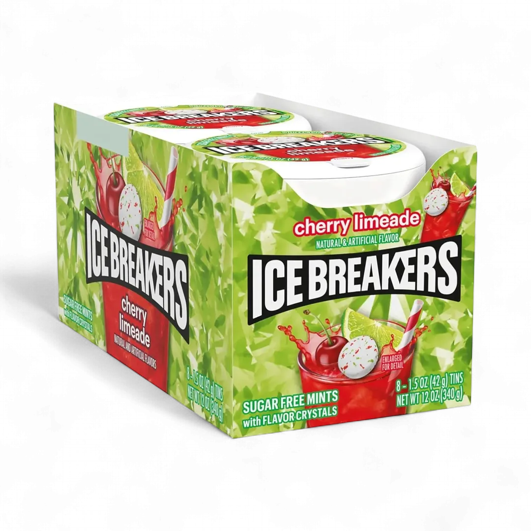 Ice Breakers Cherry Limeade Mints 8 Count 1.5 Ounce Tins Tray